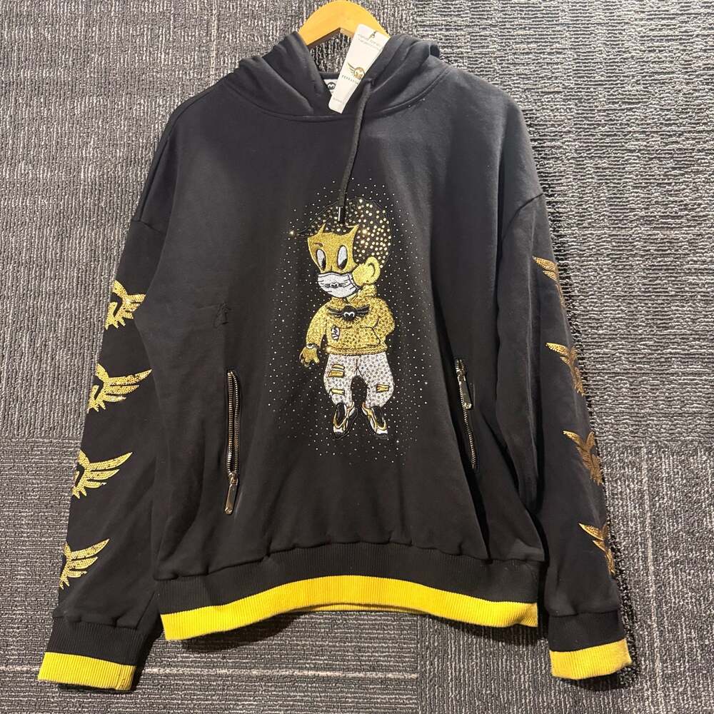 Ferrari Massari Black and Gold Richie Rich Hustler Goon Drip Rhinestone Hoodie